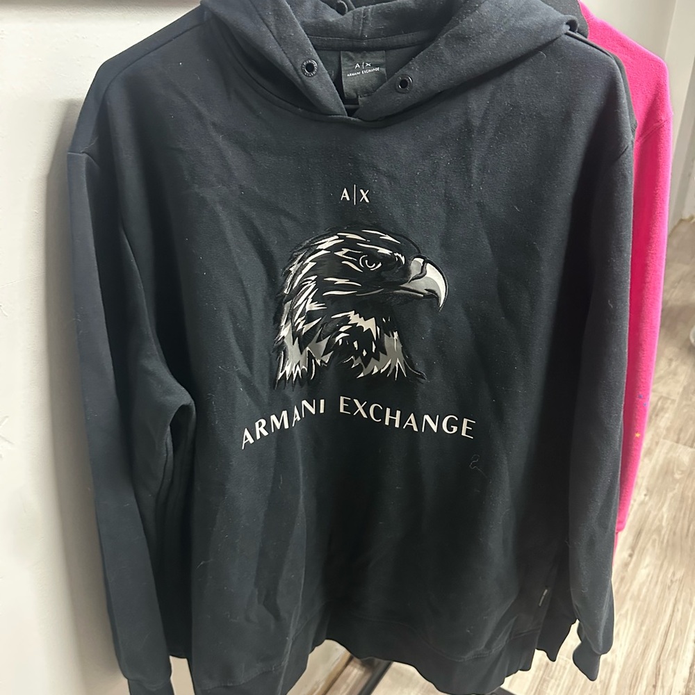 Armani Exchange Black Hoodie with Eagle Graphic